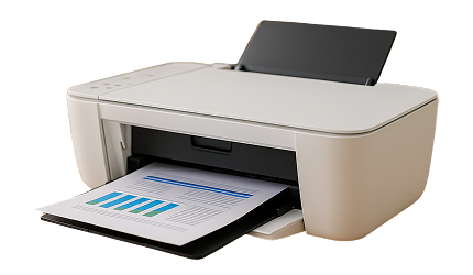 White wireless printer producing a colorful page